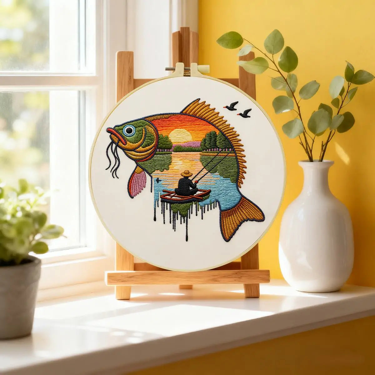 Sunset Fisherman Fish Embroidery Kit