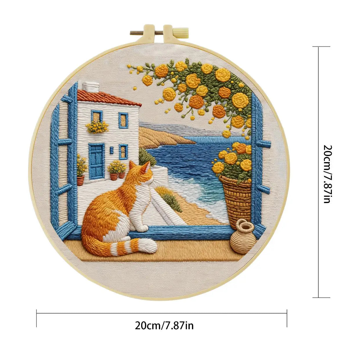 Seaside Window Cat Embroidery Kit