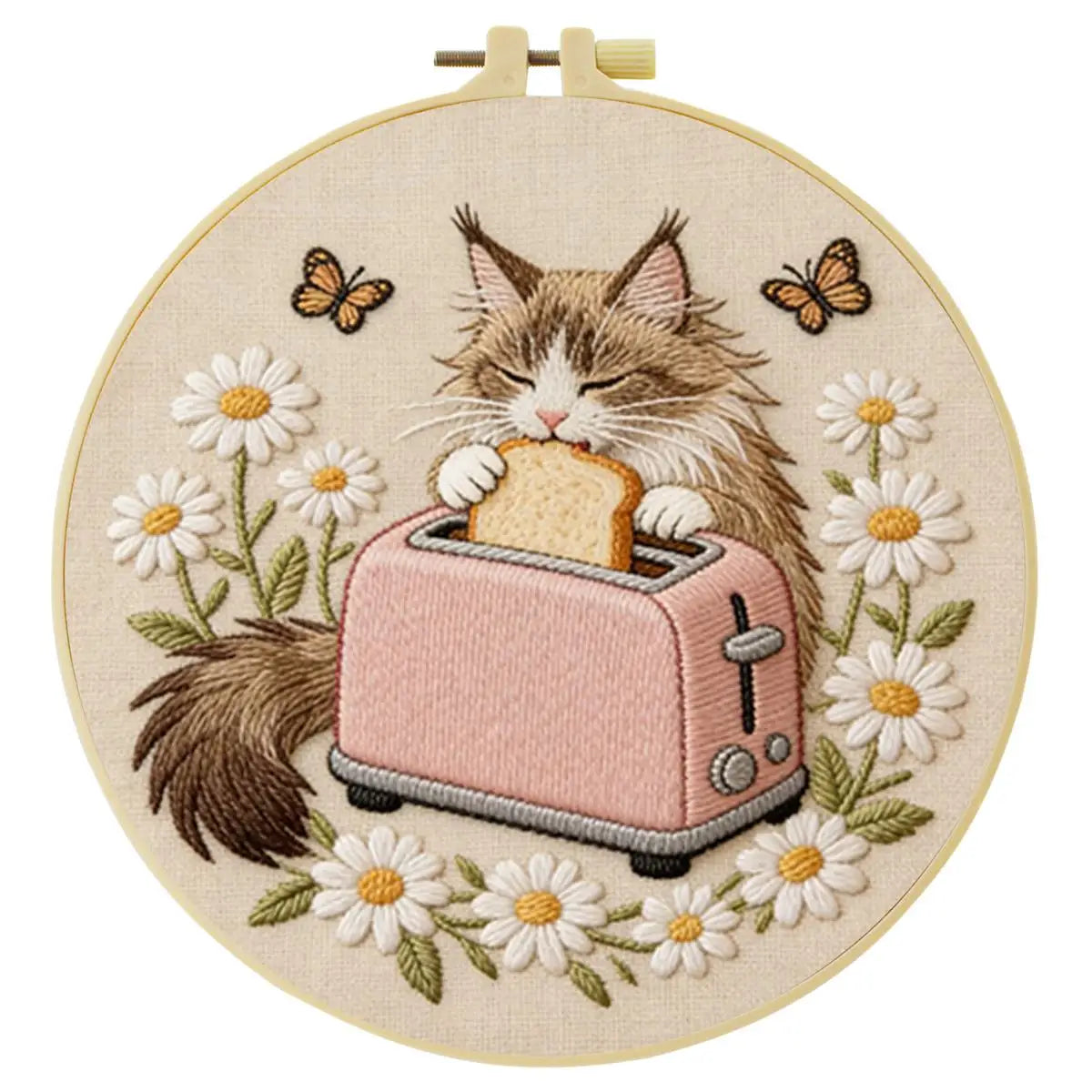 Toast-Loving Cat Embroidery Kit