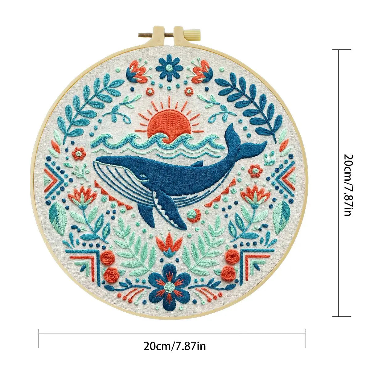 Folk Art Whale & Ocean Floral Embroidery Kit