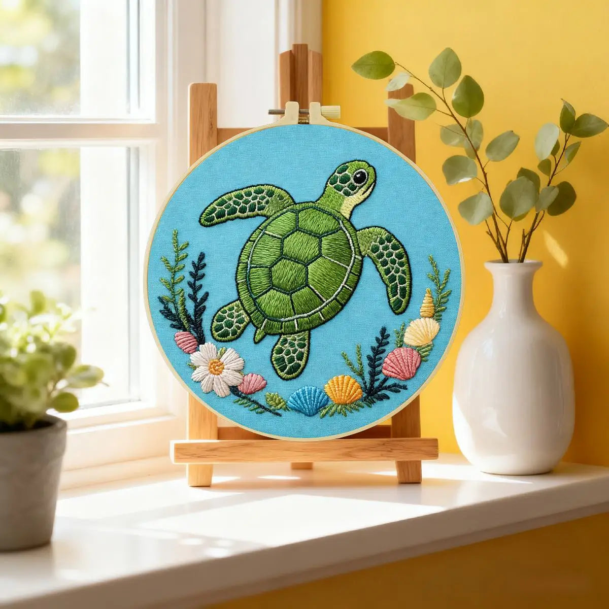 Sea Turtle Embroidery Kit – Coastal Ocean & Seashell Design