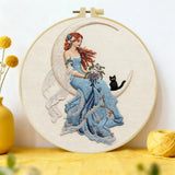 Moonlit Fairy Embroidery Kit – Enchanted Cat & Crescent Moon DIY Hand Embroidery Hoop Art Set