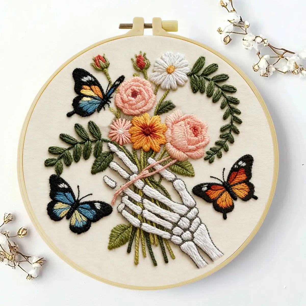 Skeleton Hand Floral Bouquet Embroidery Kit 🦋💐💀