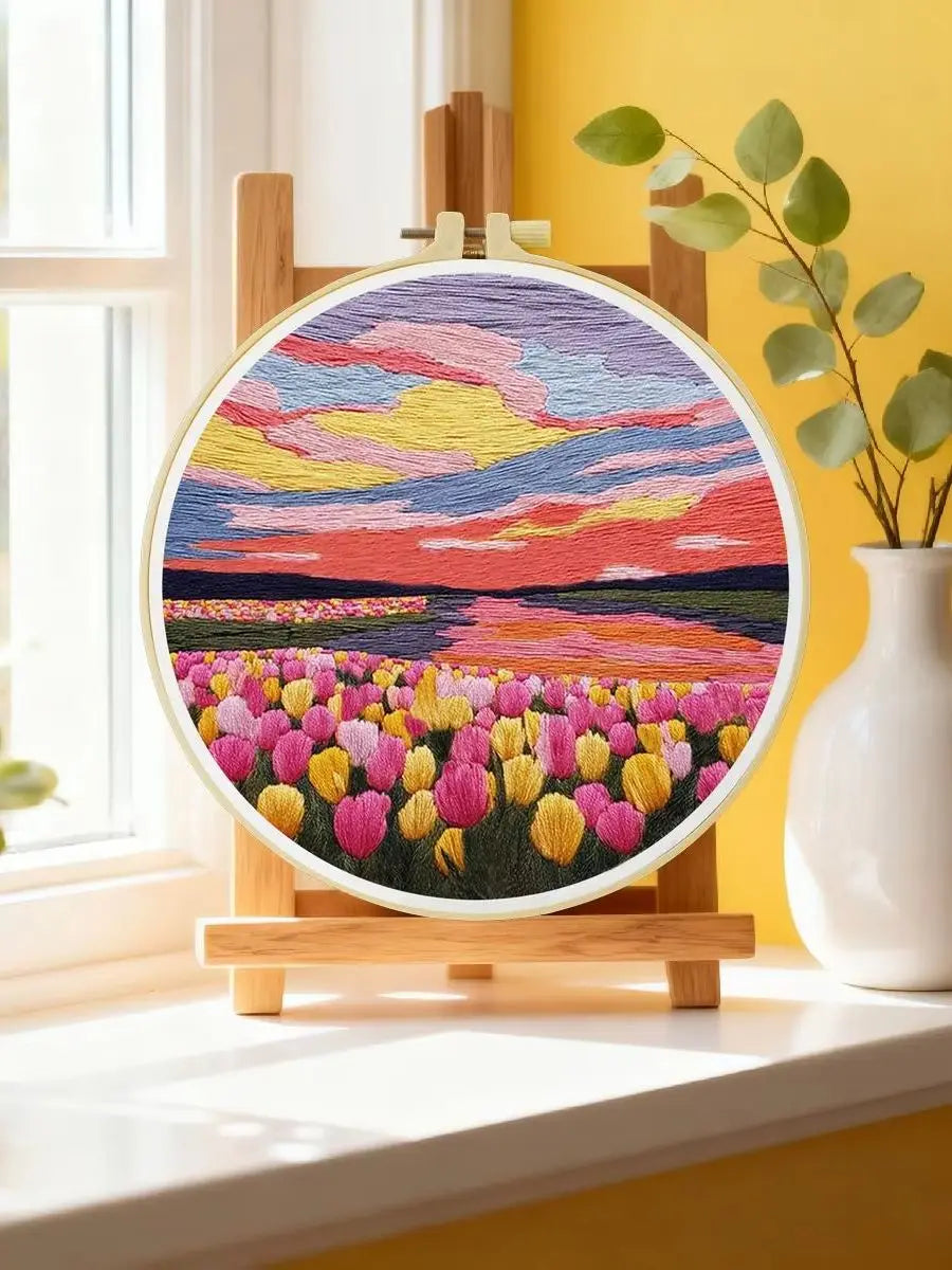 Sunset Tulip Fields Embroidery Kit