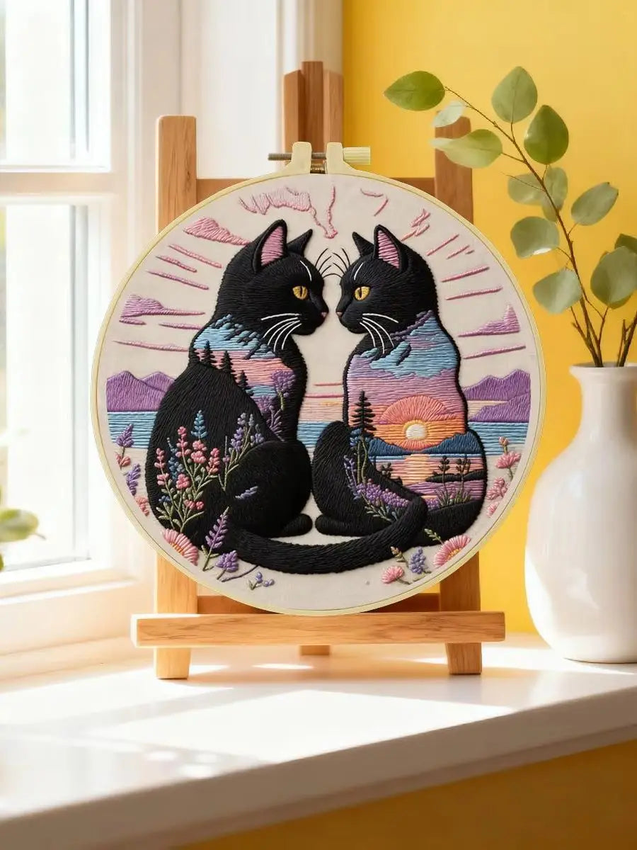 Midnight Soulmates Cat Embroidery Kit