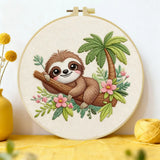 Cute Tropical Sloth Embroidery Kit 🦥🌿🌸
