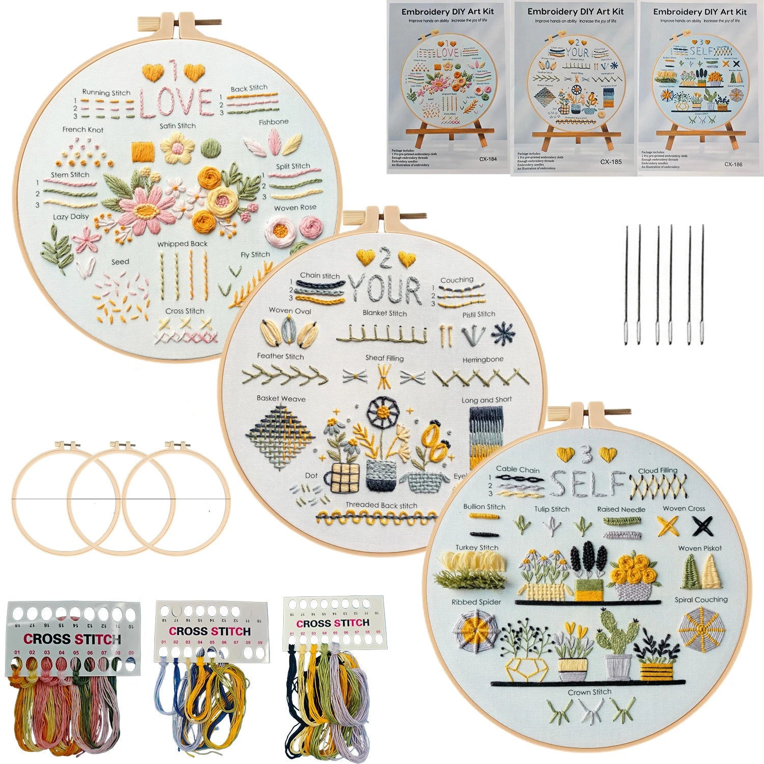 3-Piece Beginner Embroidery Stitch Learning Kit