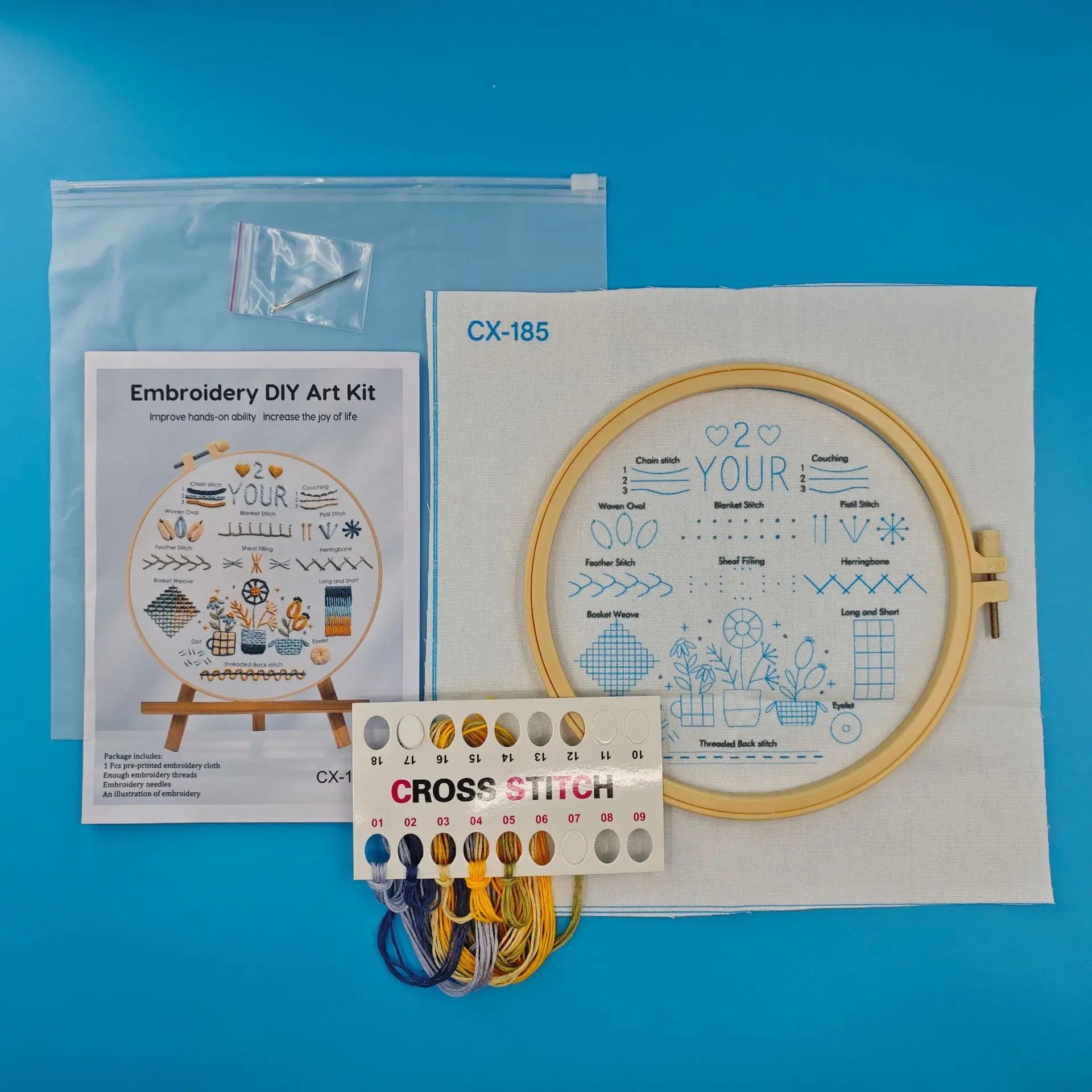 3-Piece Beginner Embroidery Stitch Learning Kit