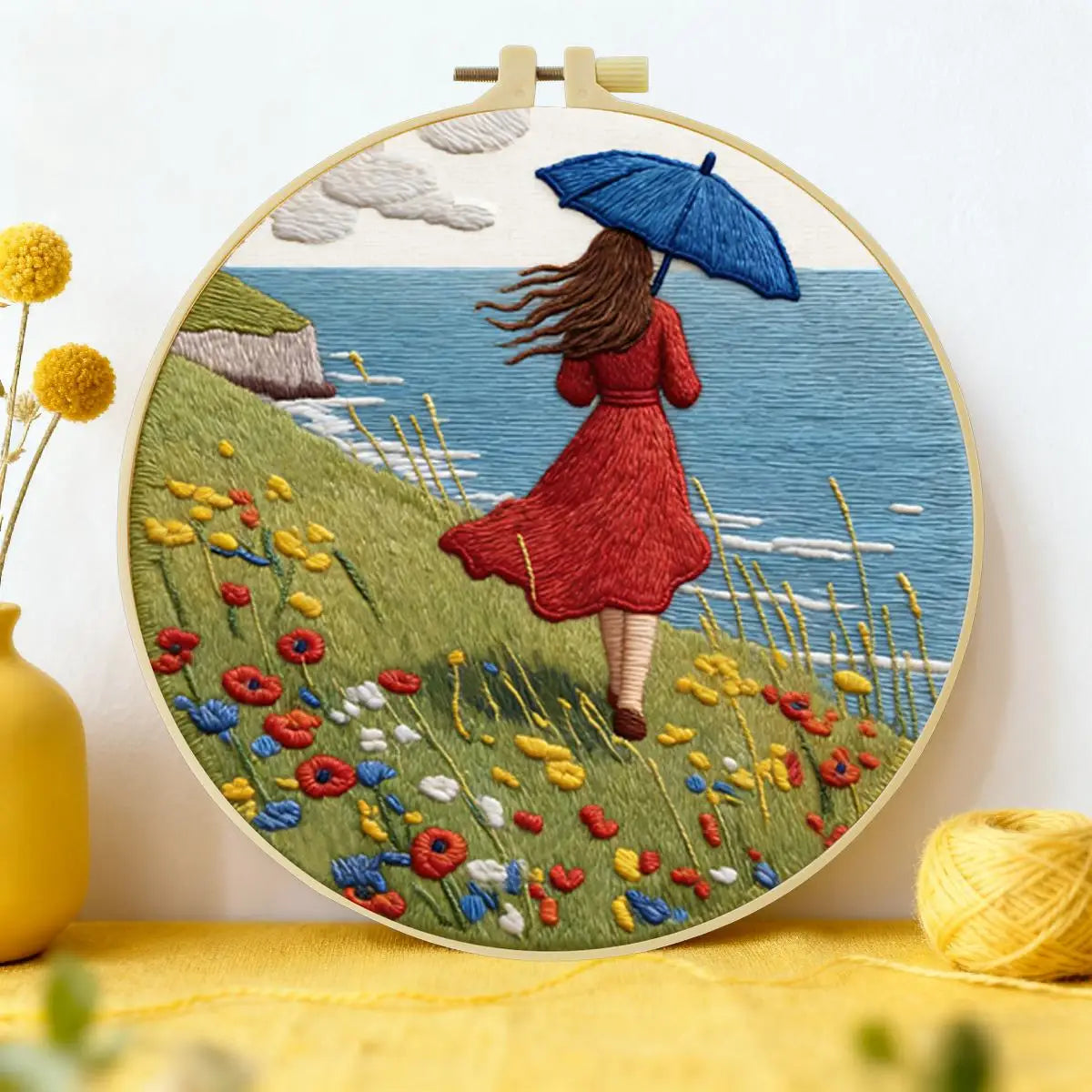 Seaside Breeze Embroidery Kit 🌊☂️🌼