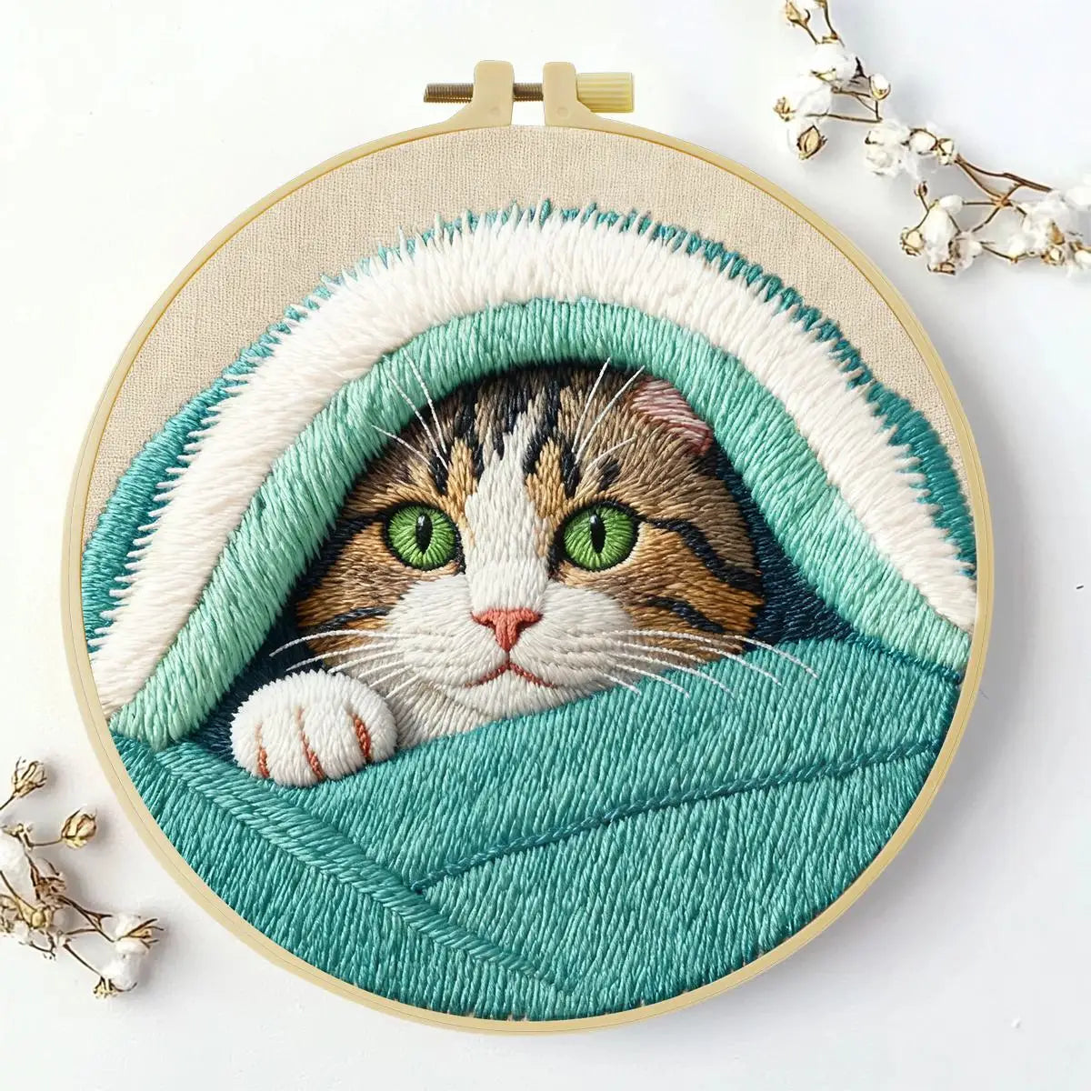 Cozy Blanket Kitten Embroidery Kit 🐱🩵🧵