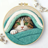 Cozy Blanket Kitten Embroidery Kit 🐱🩵🧵
