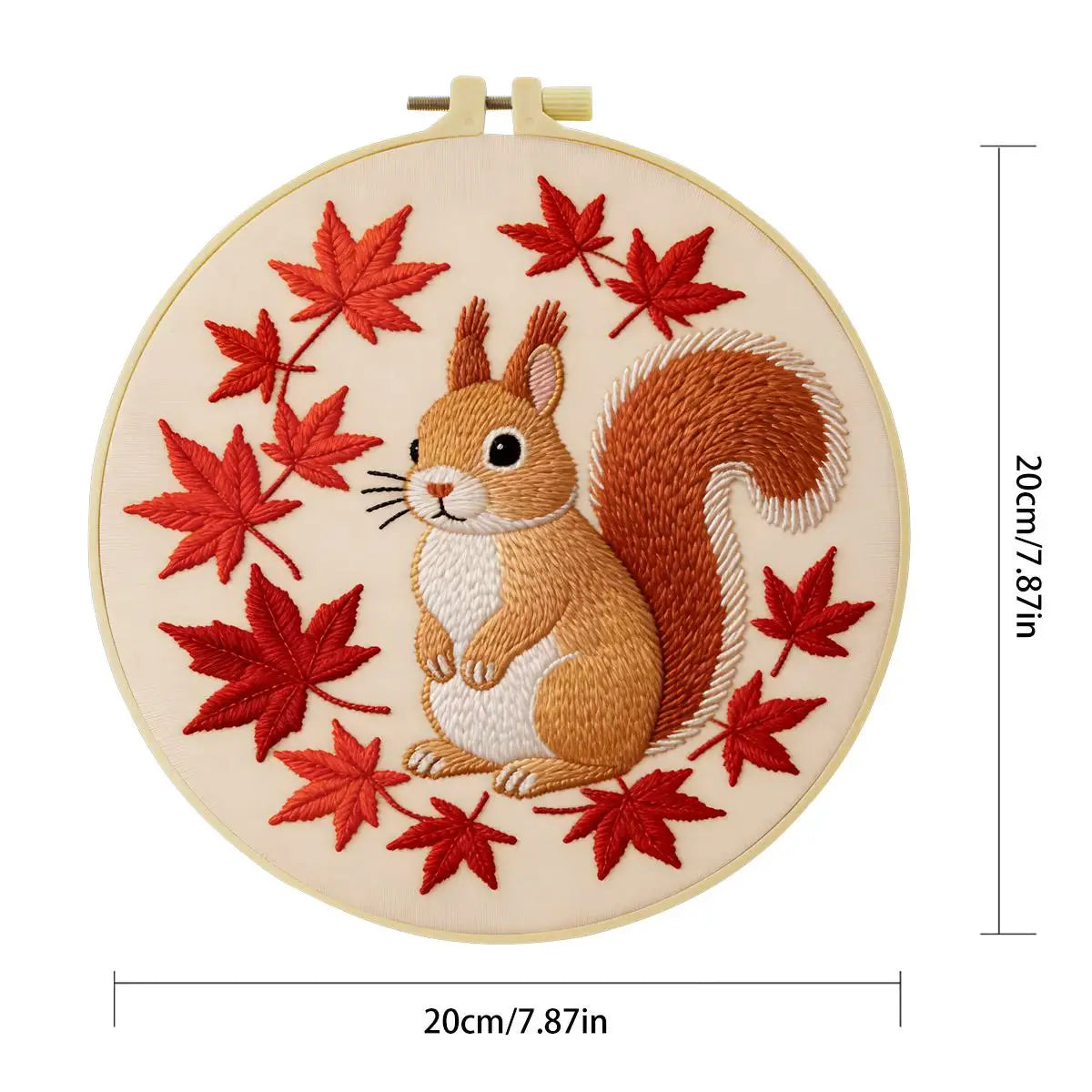 Autumn Squirrel Embroidery Kit – Cute Woodland Maple Leaf Design
