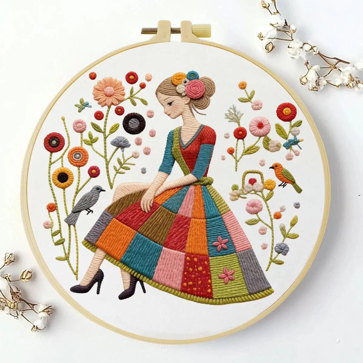 Patchwork Dress Girl Embroidery Kit