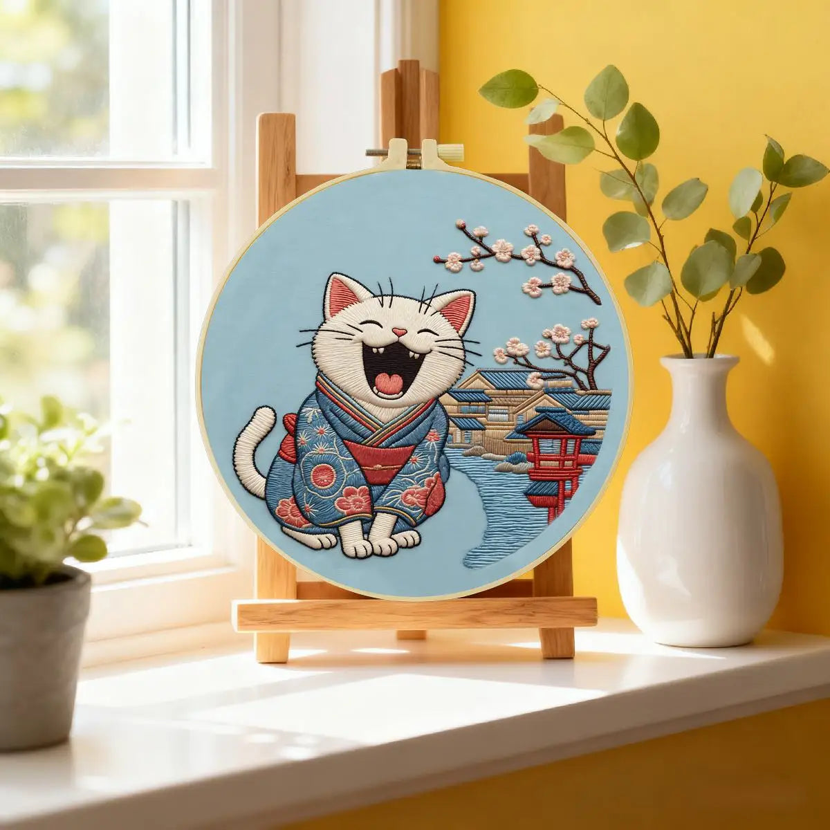 Smiling Kimono Cat Embroidery Kit