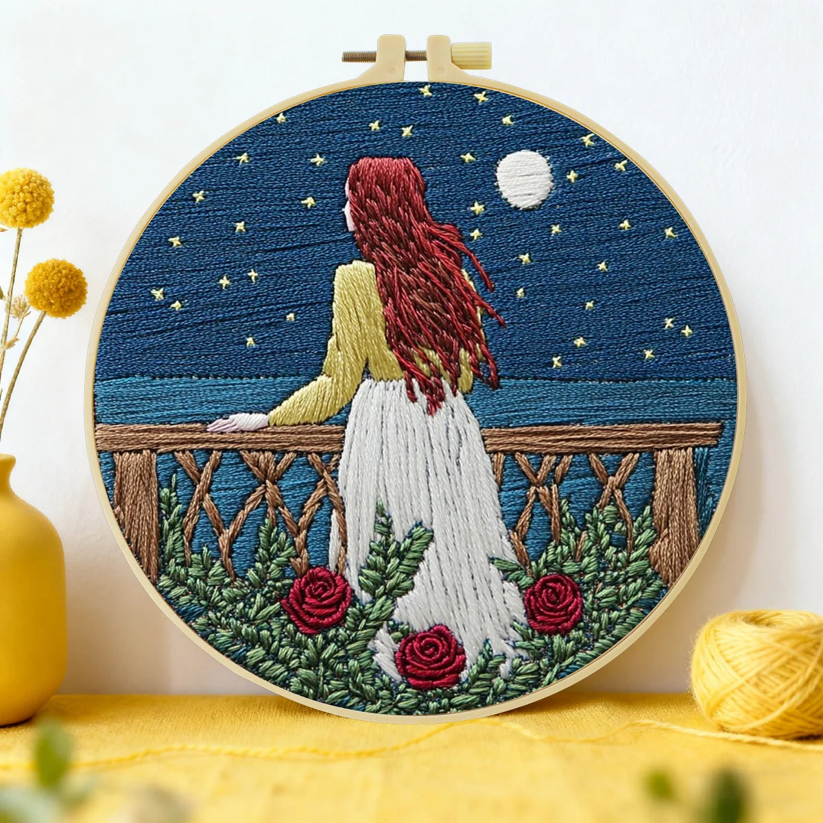 Lavender Field Embroidery DIY Kit – Beginner Floral Stitching Kit with Hoop & Pattern