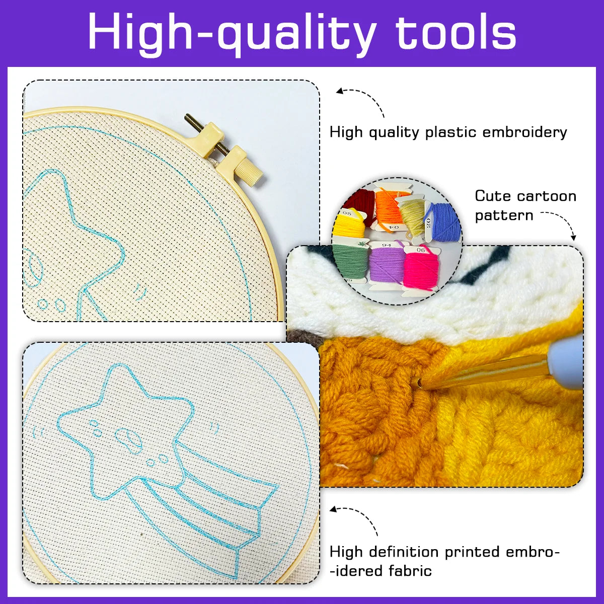 Colorful Floral Embroidery Kit for Adults – Cute Daisy Flower DIY Punch Needle Style Hoop Art Beginner Needlecraft Gift for Her