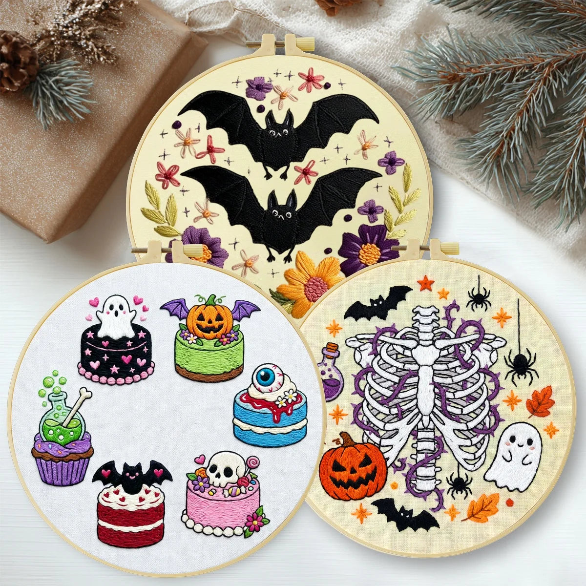 Spooky Halloween Embroidery Kit – 3 Designs
