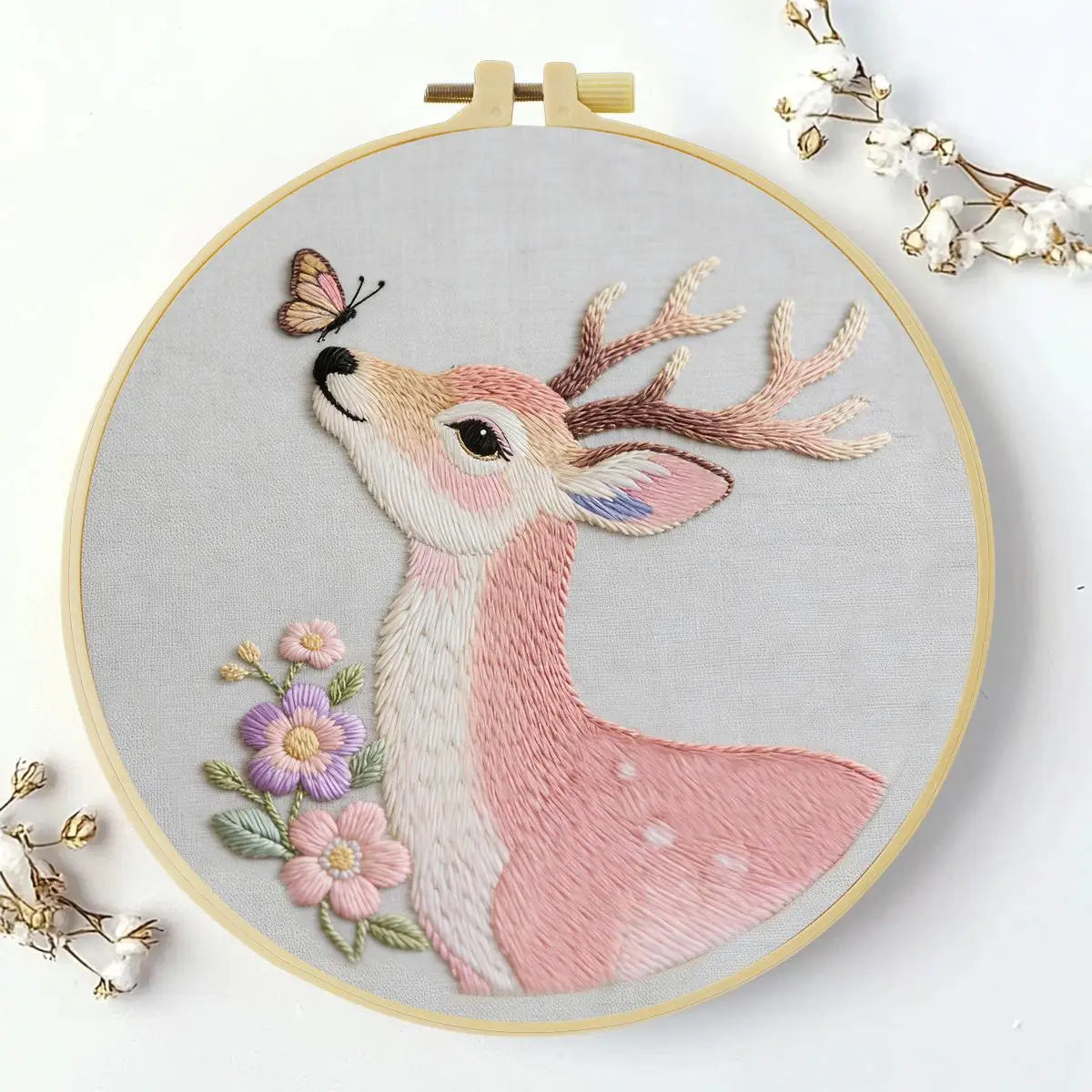 Pink Deer & Butterfly Embroidery Kit