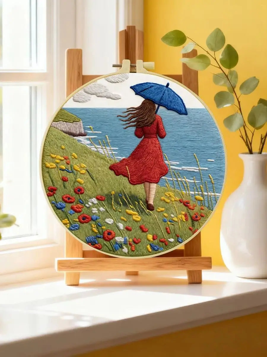 Seaside Breeze Embroidery Kit 🌊☂️🌼
