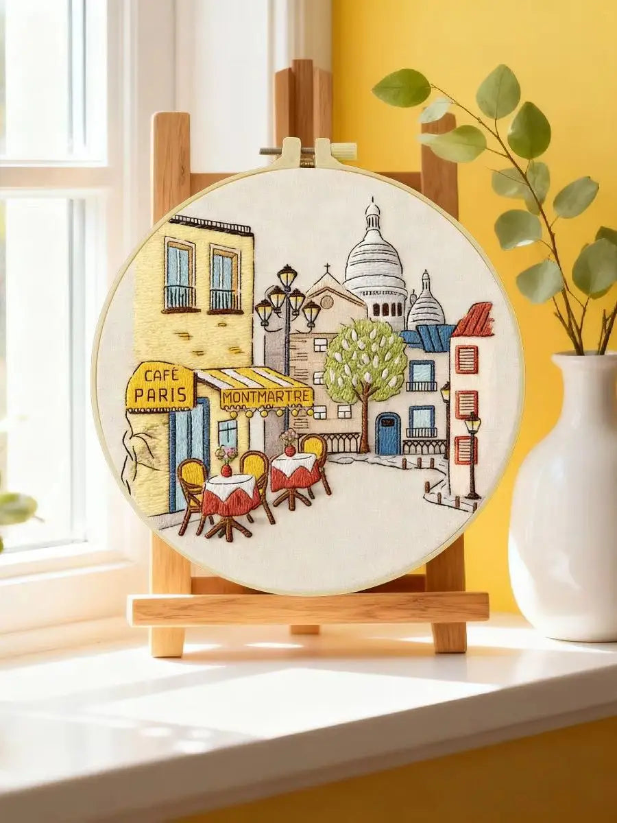 Montmartre Café Embroidery Kit – Paris Street DIY Hand Embroidery Hoop Art Set