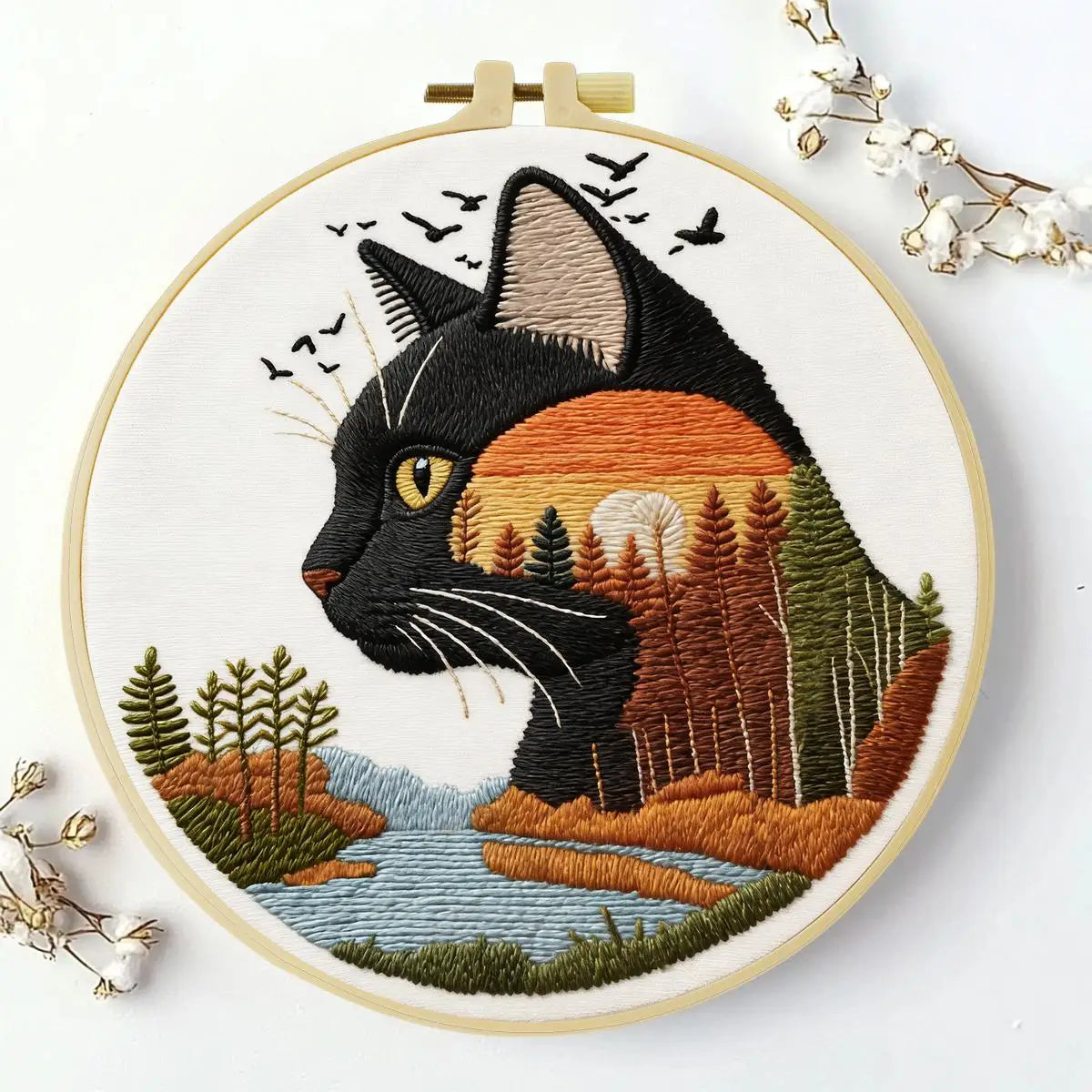 Black Cat Sunset Embroidery Kit