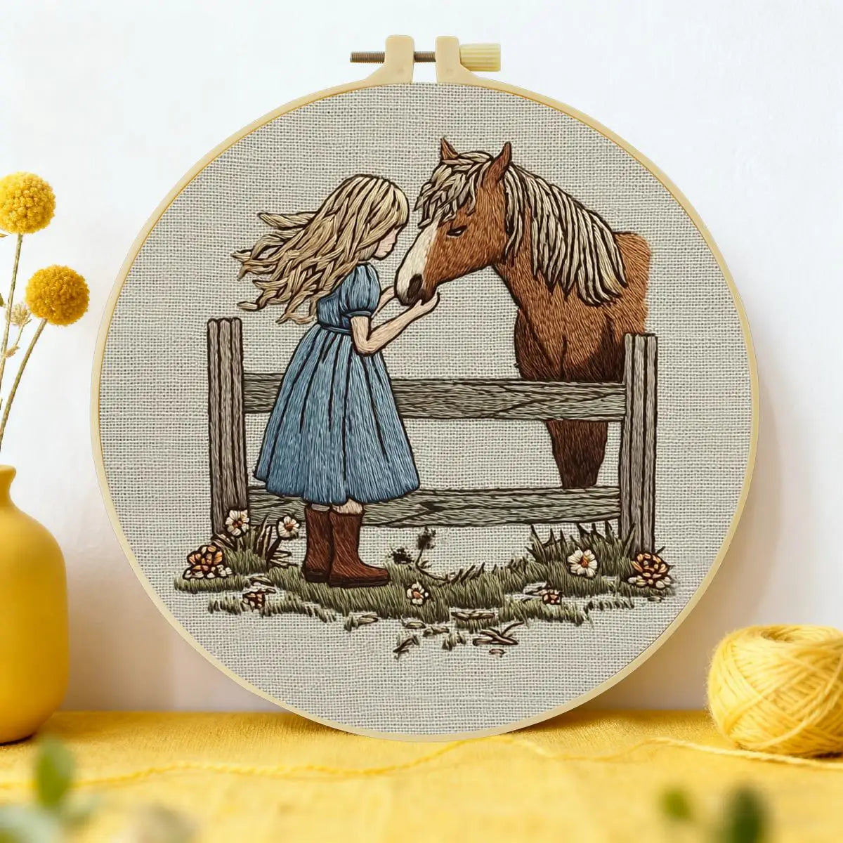 Girl & Horse Embroidery Kit – Heartwarming Equestrian DIY Hand Embroidery Hoop Art Set