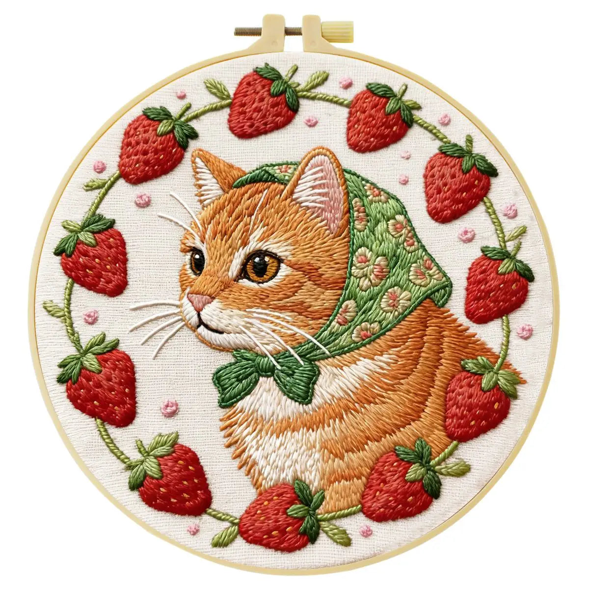 Strawberry Cat Embroidery Kit