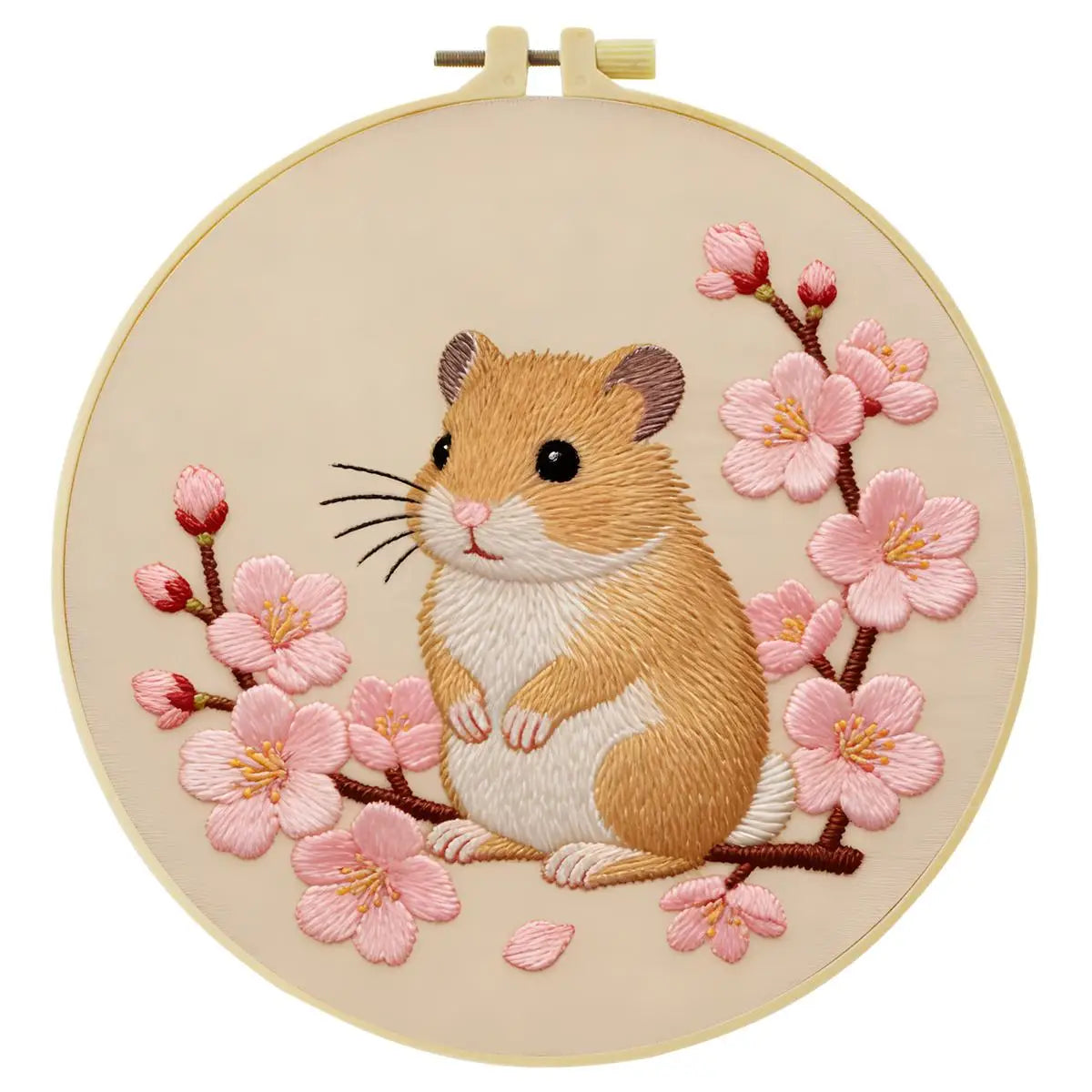 Cherry Blossom Hamster Embroidery Kit – Cute Spring Floral Animal Design