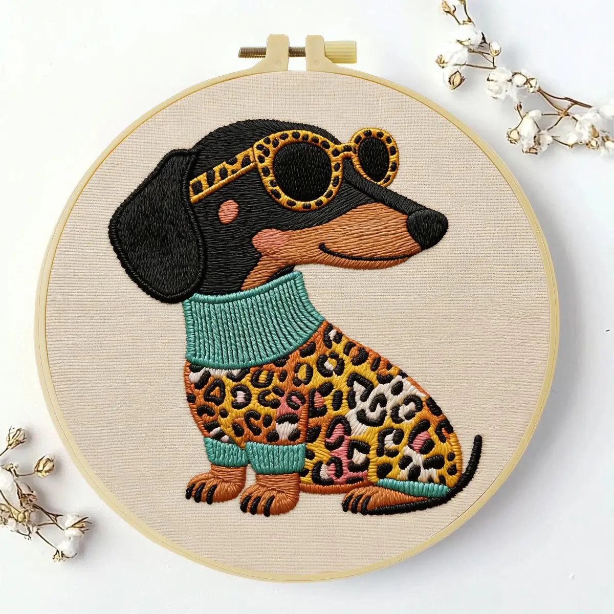 Leopard Chic Dachshund Embroidery Kit