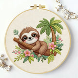 Cute Tropical Sloth Embroidery Kit 🦥🌿🌸