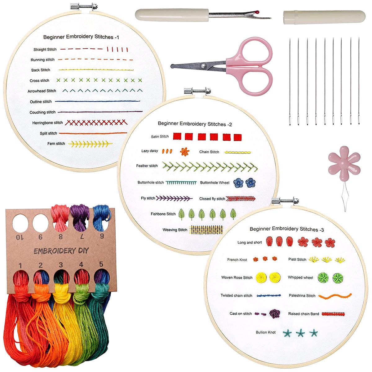 30-Stitch Beginner Embroidery Sampler Kit ⭐