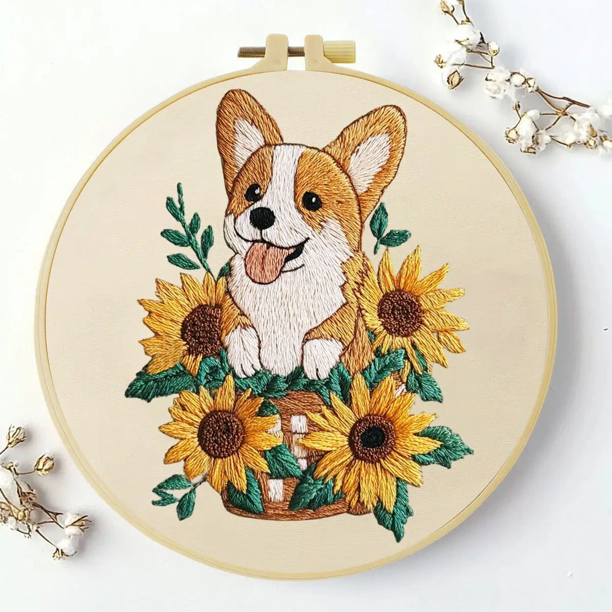 Sunflower Corgi Embroidery Kit