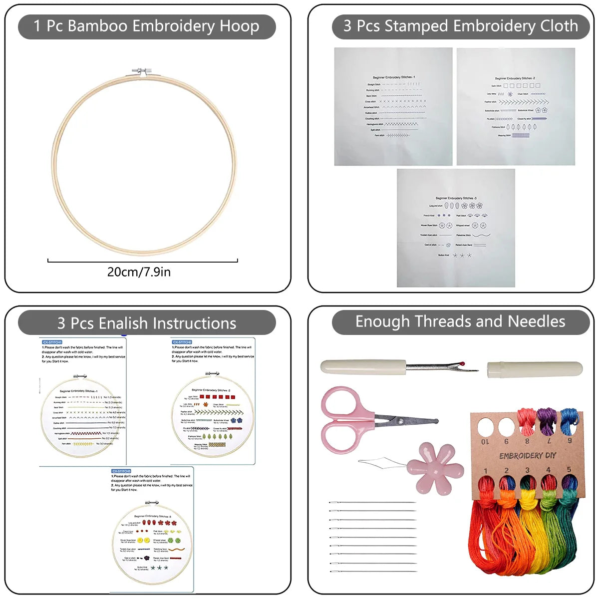 30-Stitch Beginner Embroidery Sampler Kit ⭐