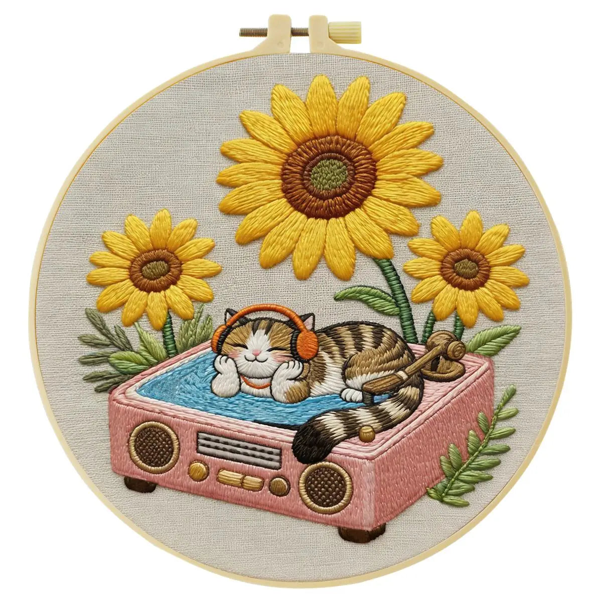 Sunflower DJ Cat Embroidery Kit