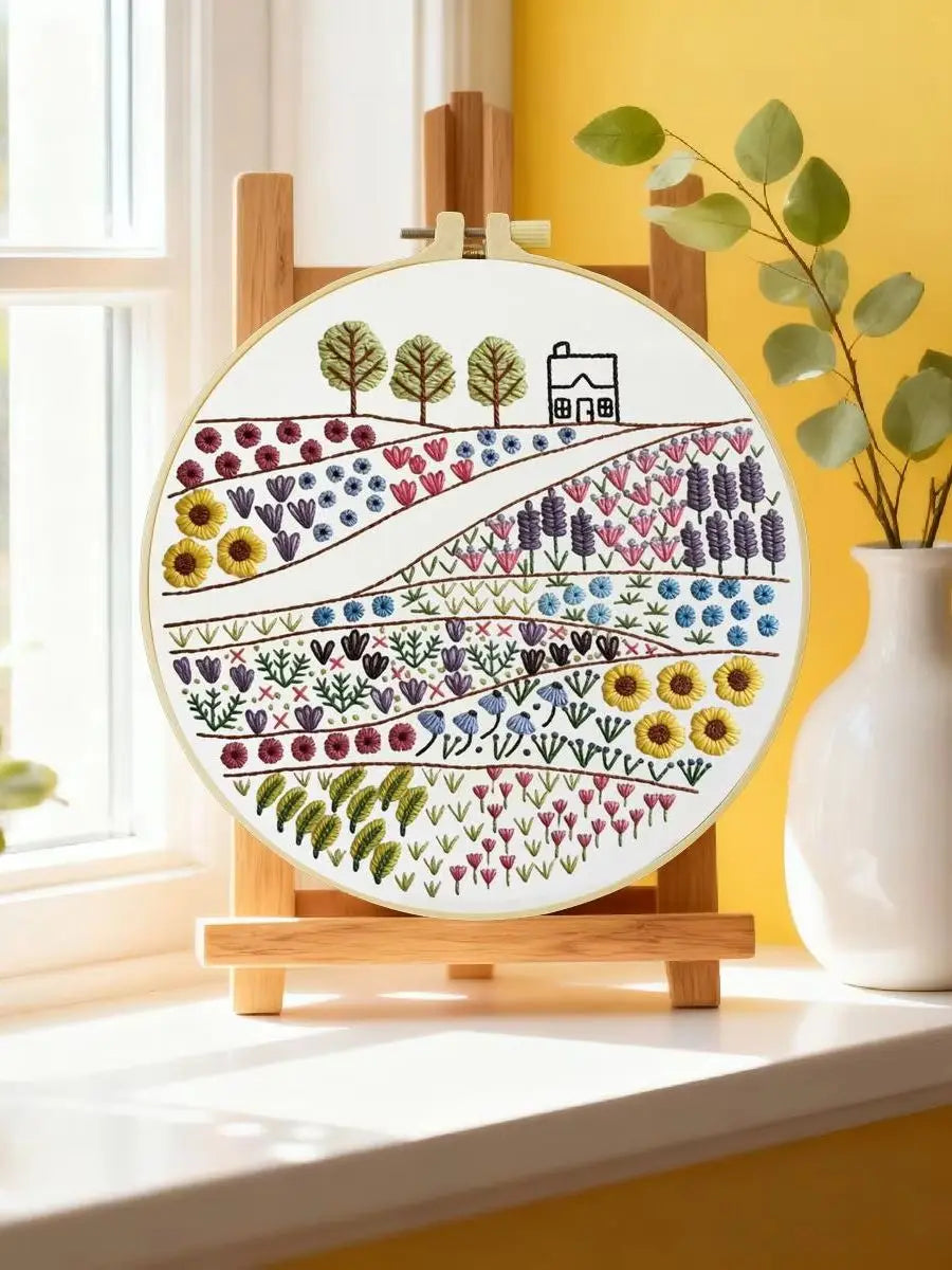 Wildflower Meadow Embroidery Kit – Countryside Floral DIY Hand Embroidery Hoop Art Set