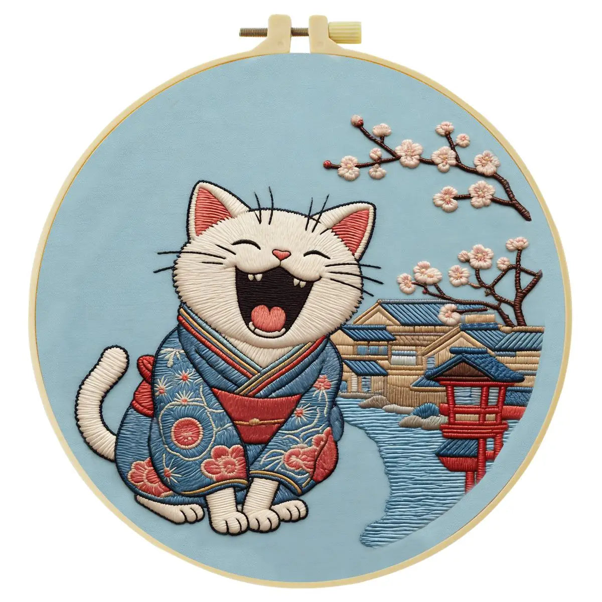 Smiling Kimono Cat Embroidery Kit