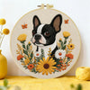 Boston Terrier Embroidery Kit – Floral Puppy DIY Hand Embroidery Hoop Art Set