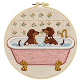 Dachshund Bath Time Embroidery Kit – Cute Sausage Dog DIY Hand Embroidery Hoop Art Set 🛁🐾
