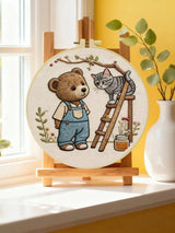 Bear & Kitten Friends Embroidery Kit – Whimsical Woodland DIY Hand Embroidery Set 🧸🐱🌿