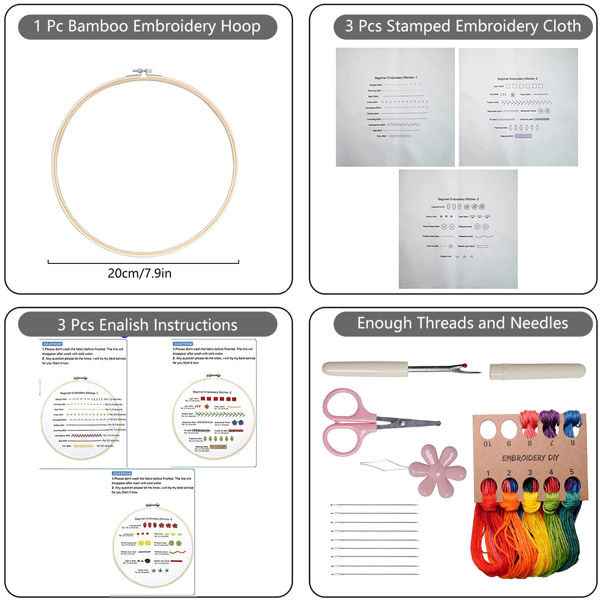 30-Stitch Beginner Embroidery Sampler Kit ⭐