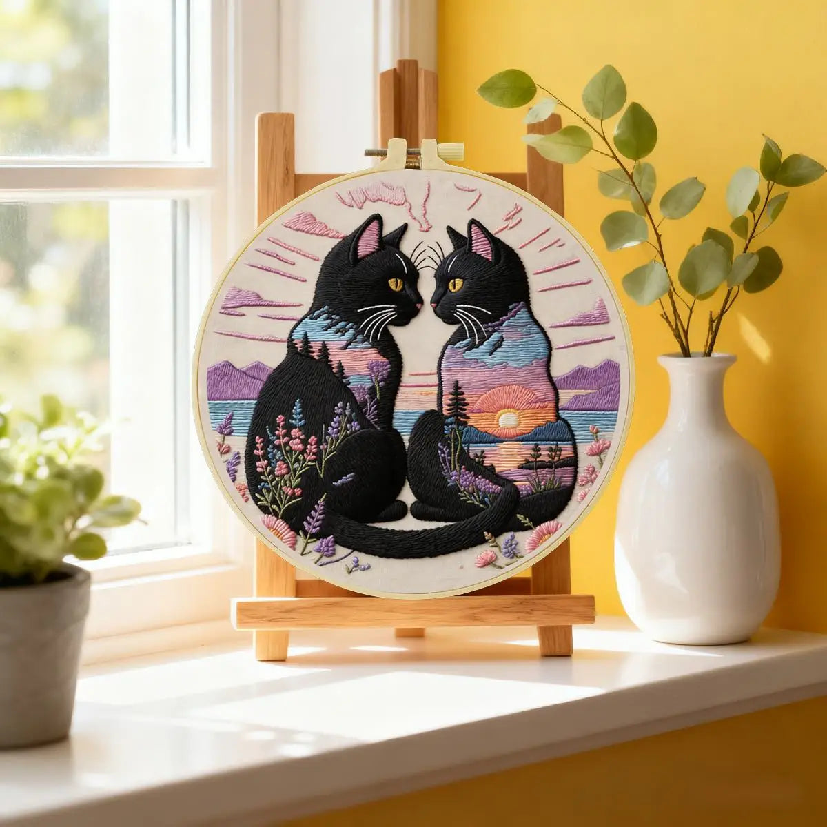Midnight Soulmates Cat Embroidery Kit