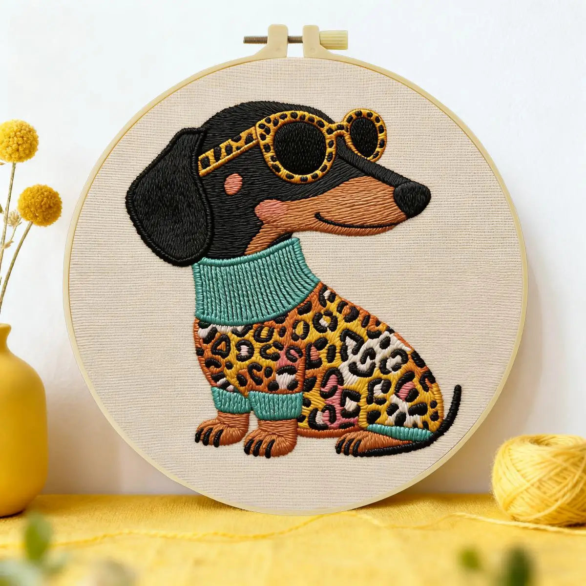 Leopard Chic Dachshund Embroidery Kit