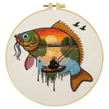 Sunset Fisherman Fish Embroidery Kit