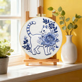 Blue Blossom Cat Embroidery Kit
