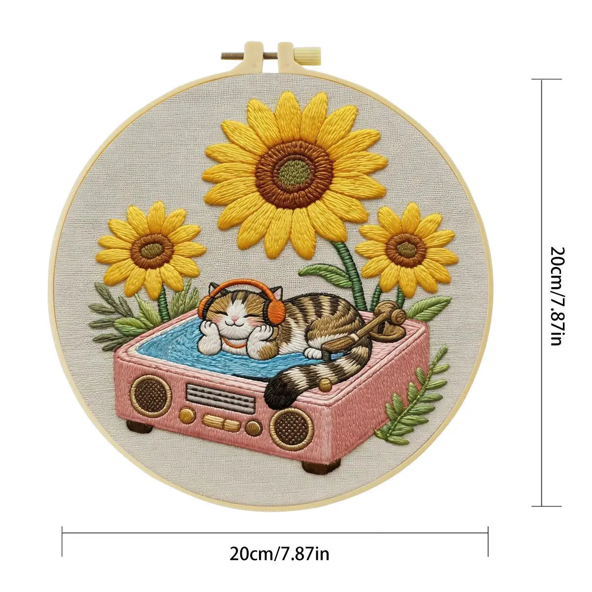 Sunflower DJ Cat Embroidery Kit