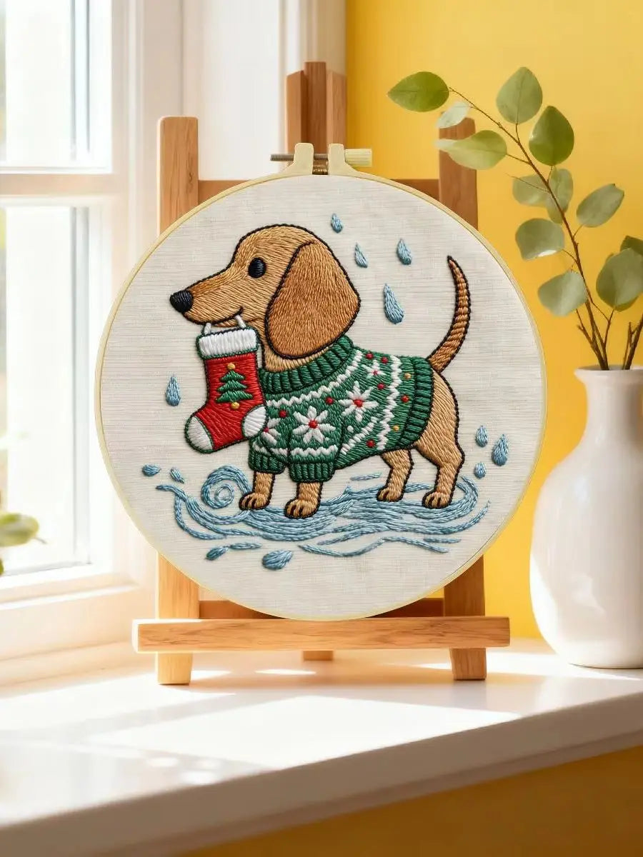 Christmas Dachshund Embroidery Kit