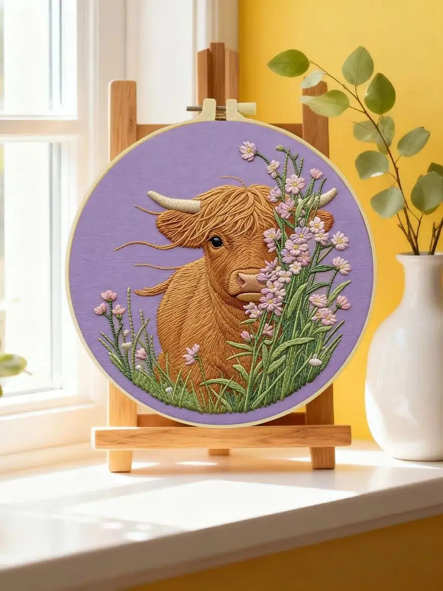 Highland Cow & Wildflowers Embroidery Kit