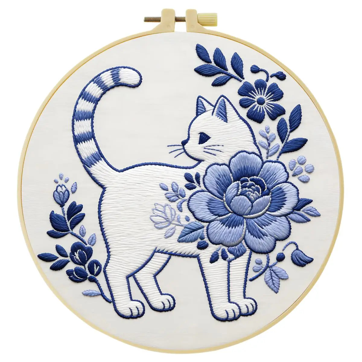 Blue Blossom Cat Embroidery Kit