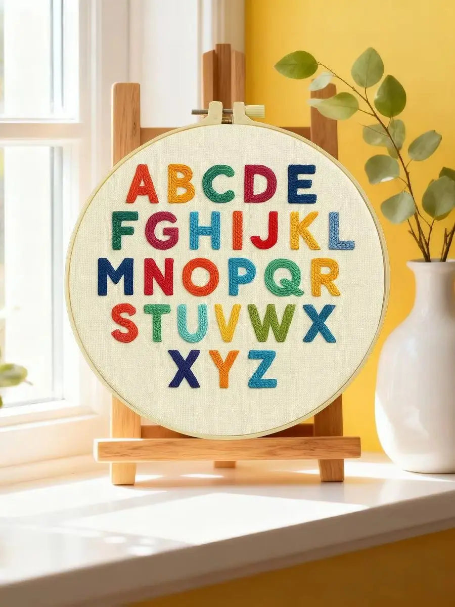 Alphabet Learning Embroidery Kit – Colorful ABC DIY Hand Embroidery Hoop Art Set