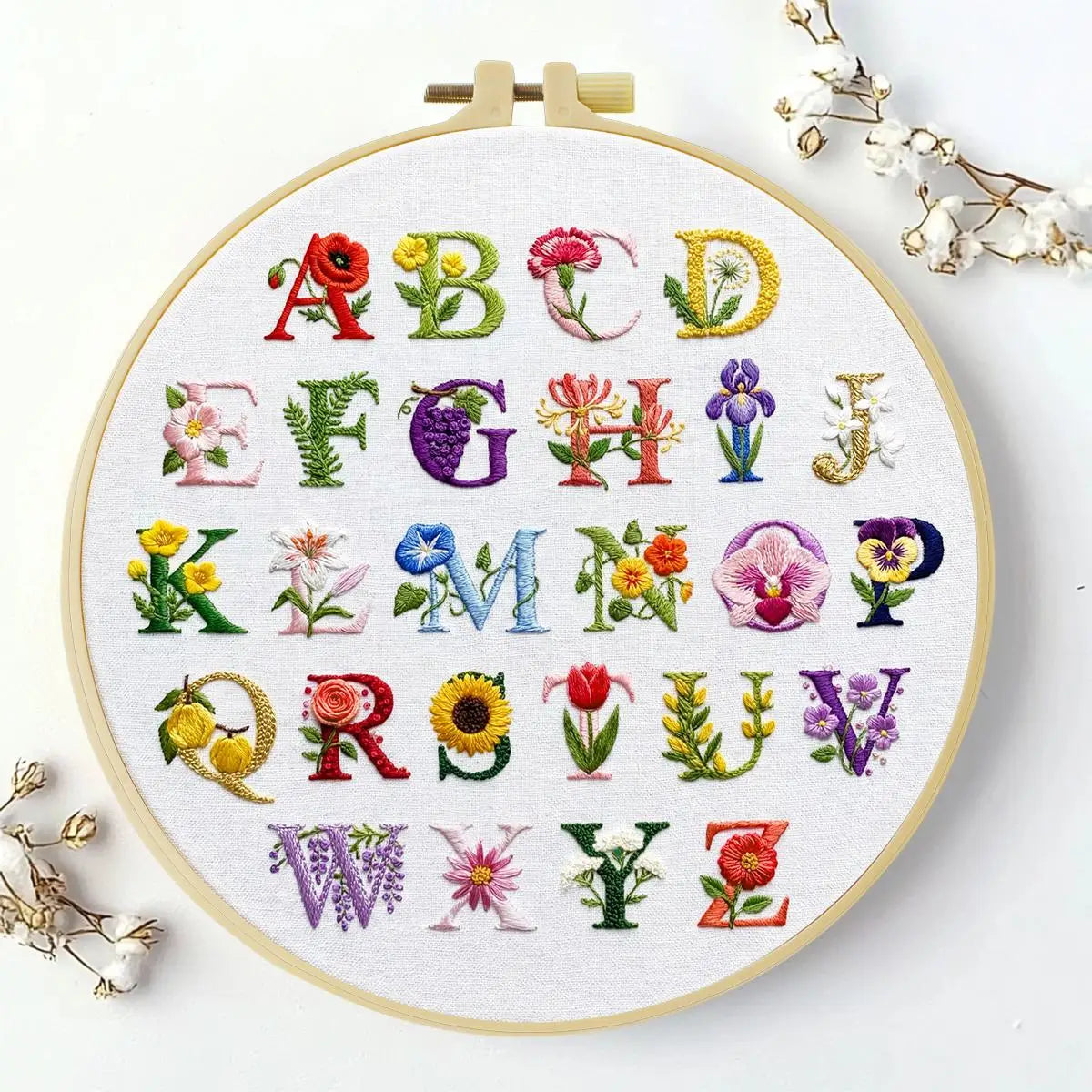 Floral Alphabet Embroidery Sampler Kit